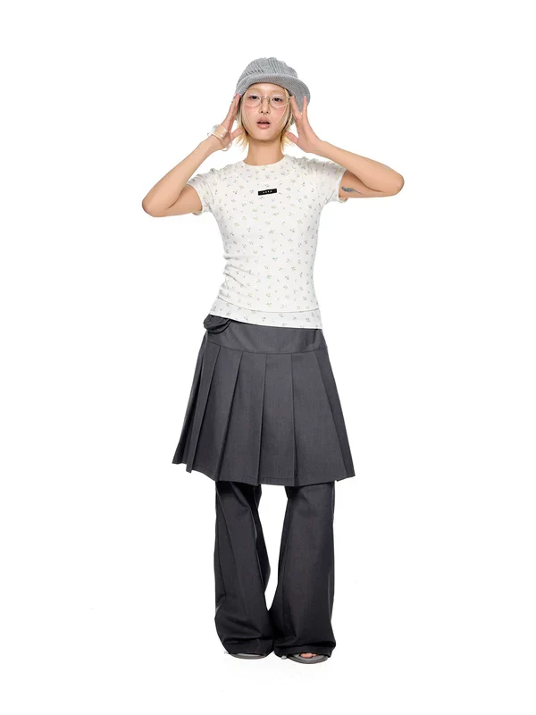 Faux Two-Piece Pleated Culotte Pants - Image 5