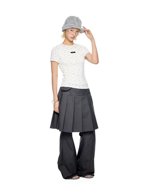 Faux Two-Piece Pleated Culotte Pants - Image 6