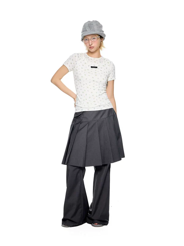 Faux Two-Piece Pleated Culotte Pants - Image 7