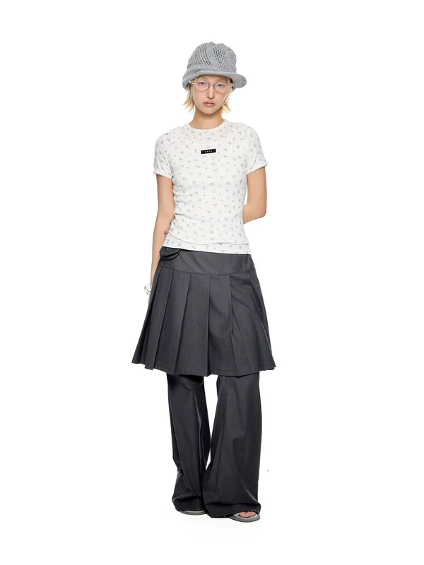 Faux Two-Piece Pleated Culotte Pants - Image 8