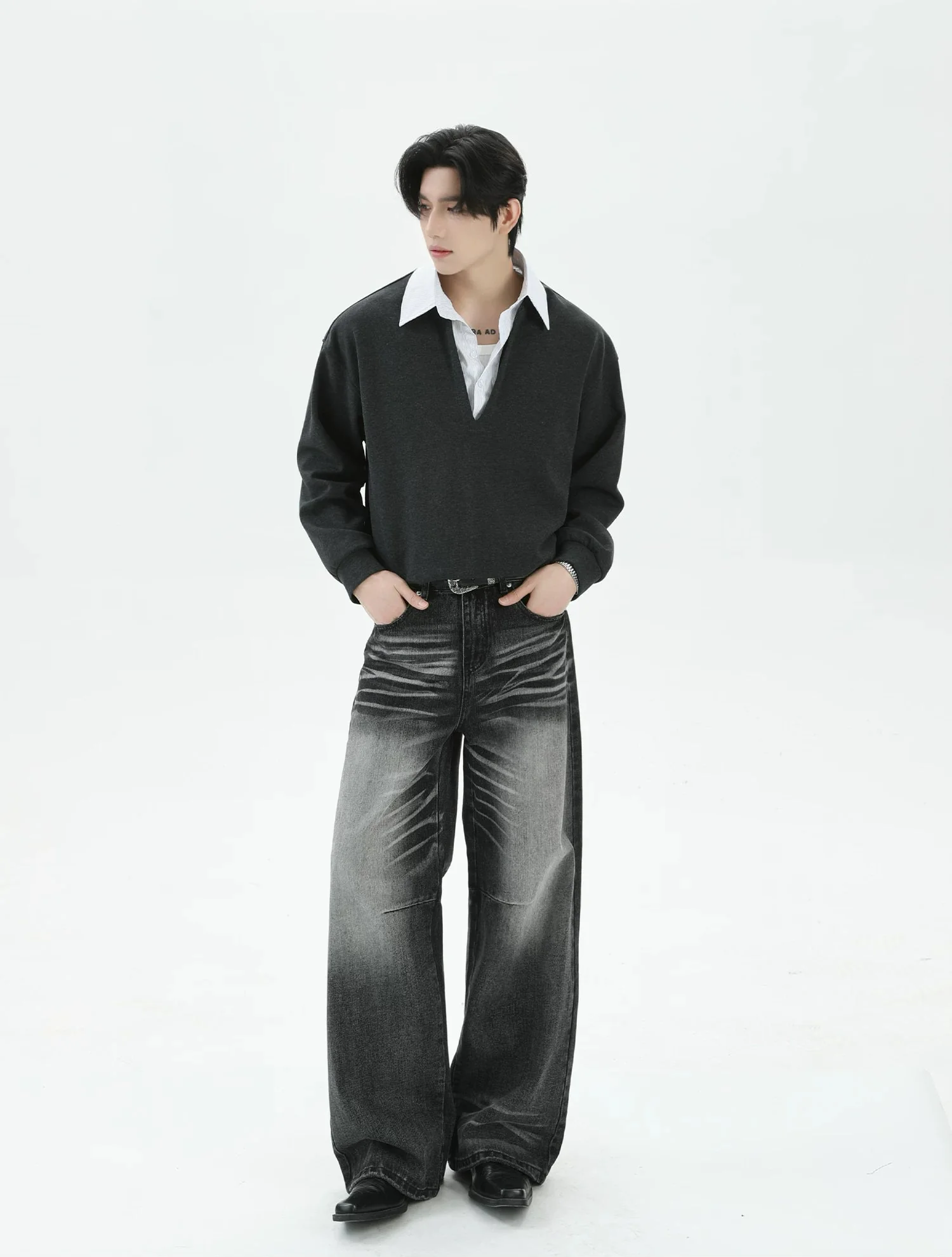 Faux Two-Piece Polo Collar Sweatshirt - Image 6