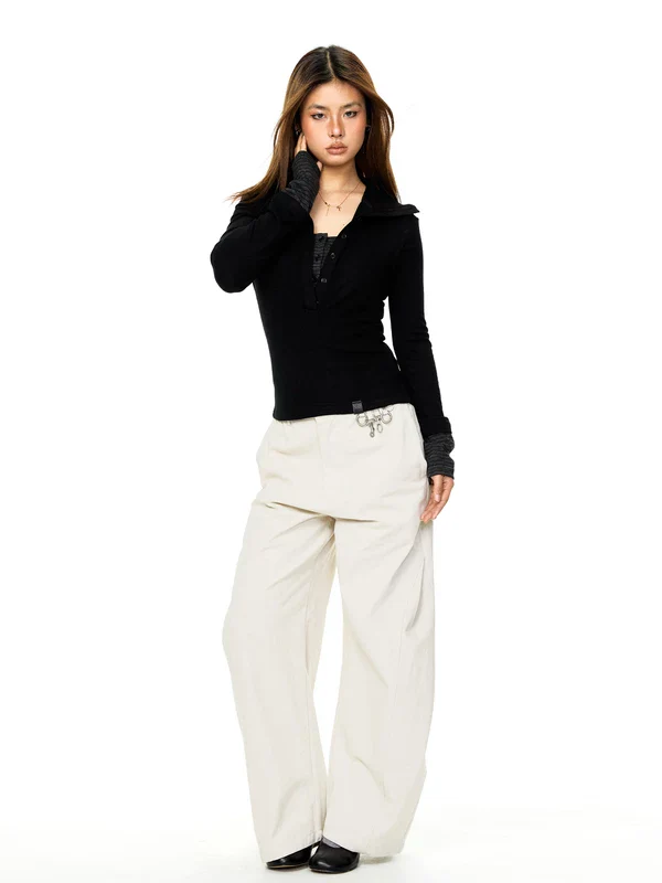 Faux Two-Piece Polo Neck Long Sleeve Top - Image 4