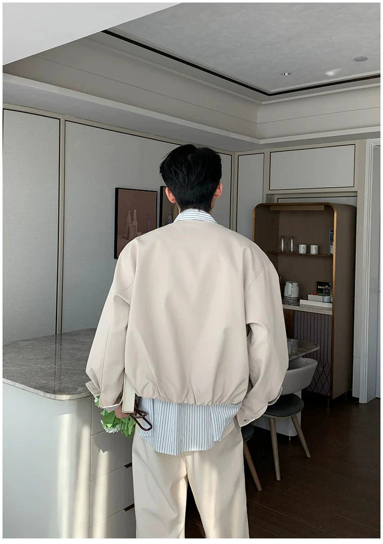 Faux Two-Piece Shirt Collar Jacket - Image 7