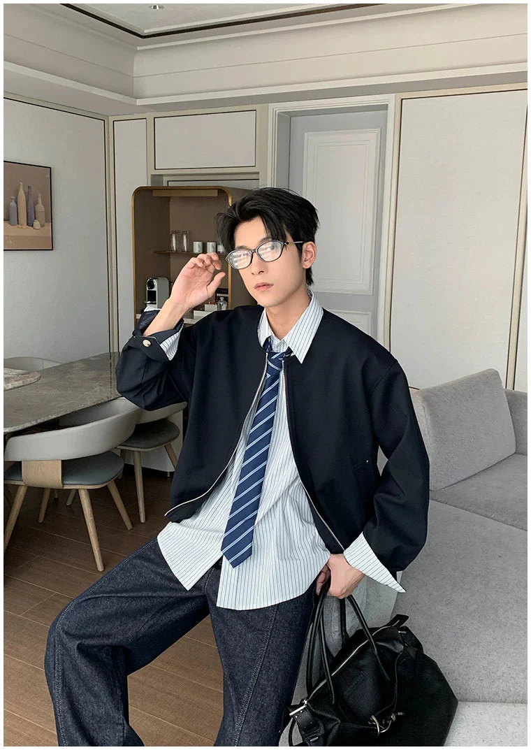 Faux Two-Piece Shirt Collar Jacket - Image 8