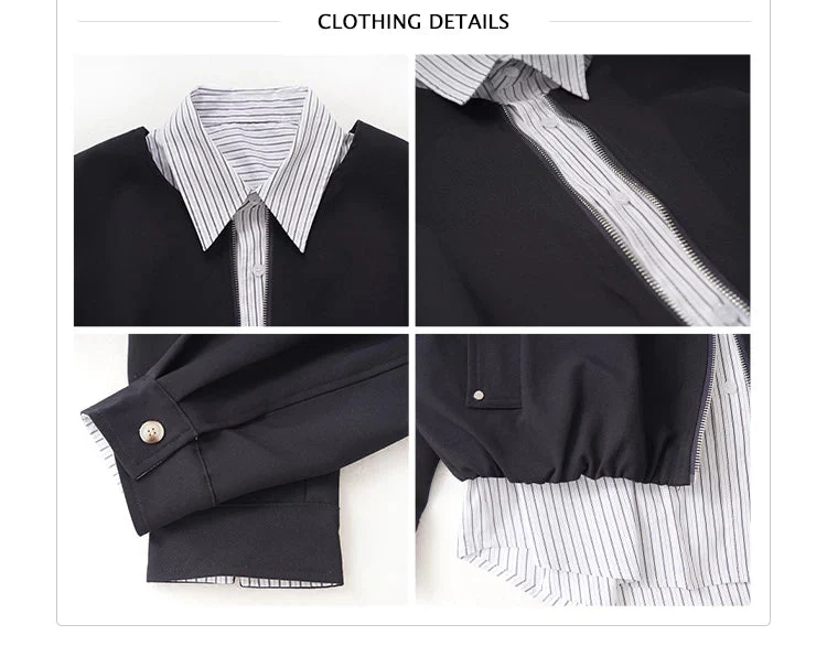 Faux Two-Piece Shirt Collar Jacket - Image 9