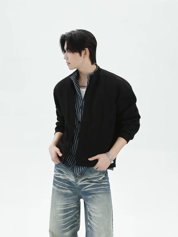 Faux Two-Piece Stand Collar Bomber Jacket - Image 2
