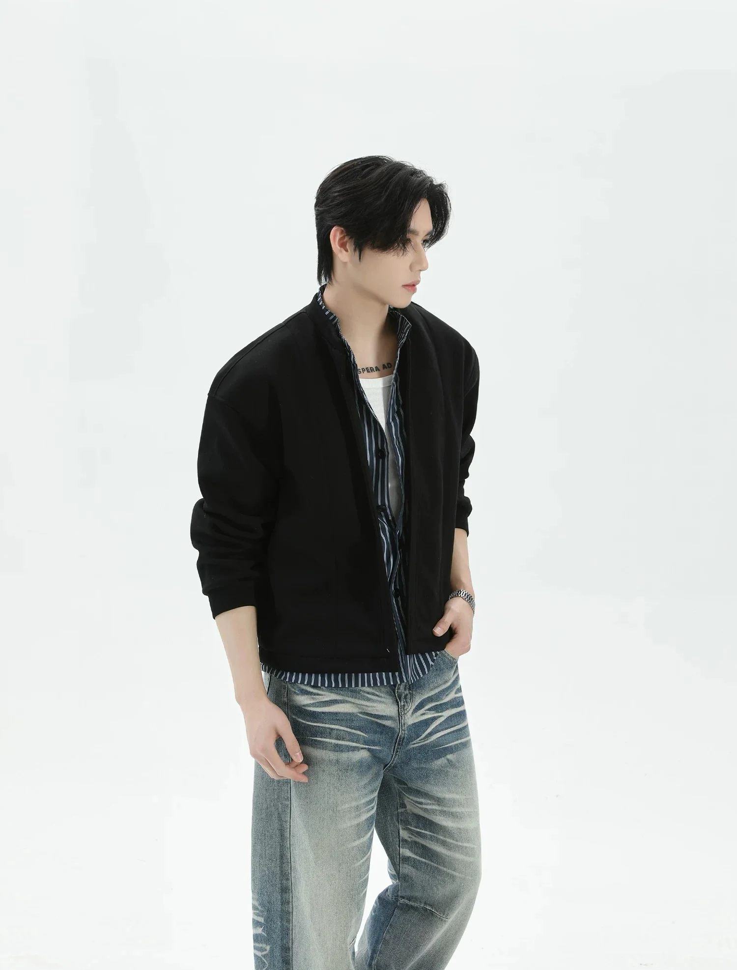 Faux Two-Piece Stand Collar Bomber Jacket - Image 4
