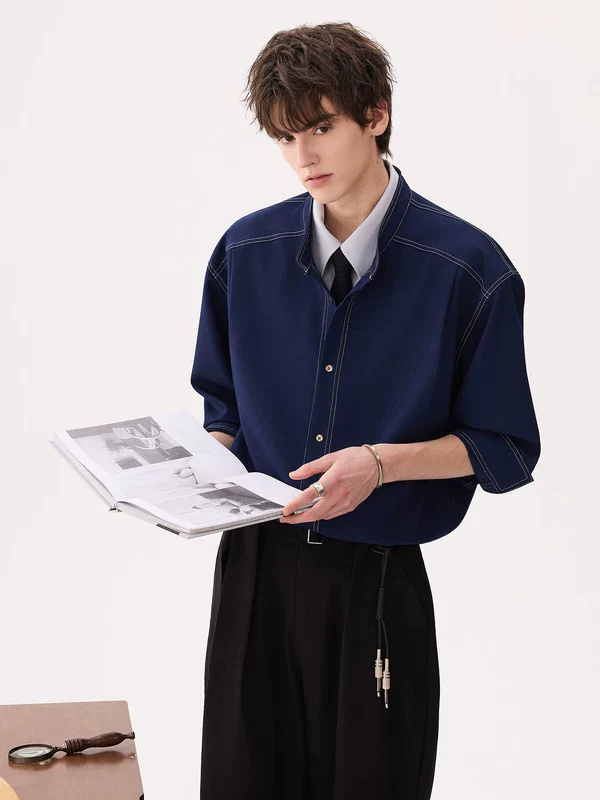 Stand Collar Long-Sleeve Shirt - Image 3