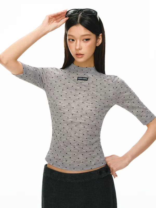 Fitted Mock Neck Short Sleeve Top - Image 2