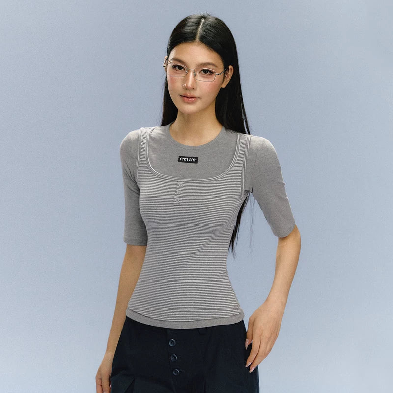 Fitted Ribbed Scoop Neck Knit Top