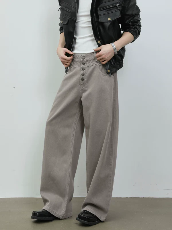Five-Button Wide Leg Straight Pants - Image 3