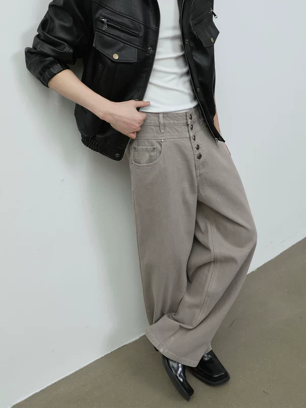 Five-Button Wide Leg Straight Pants - Image 6