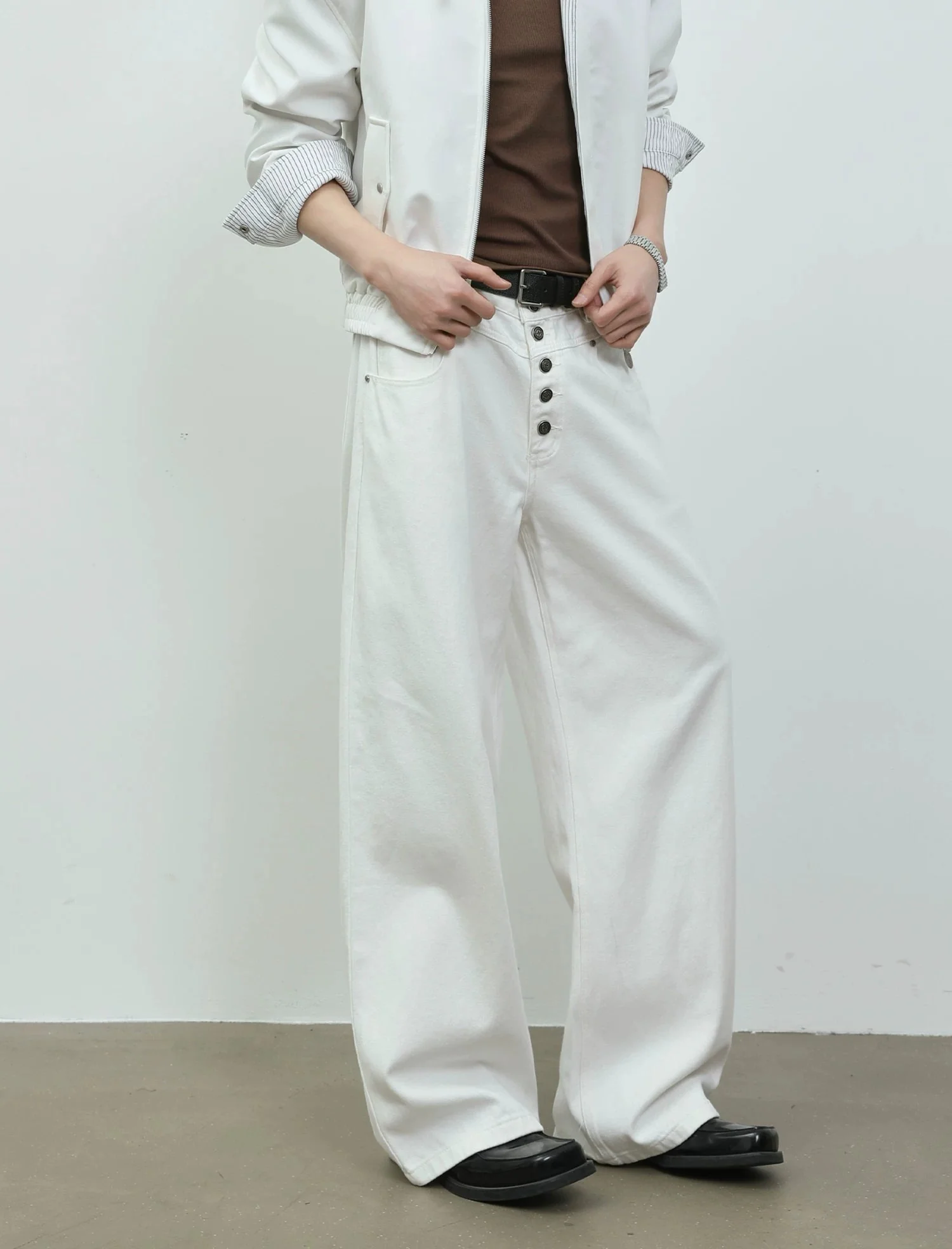 Five-Button Wide Leg Straight Pants - Image 7
