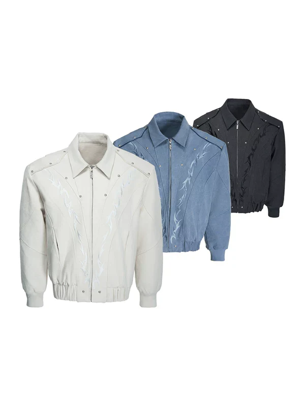 Flame Embroidered Canvas Zip Jacket