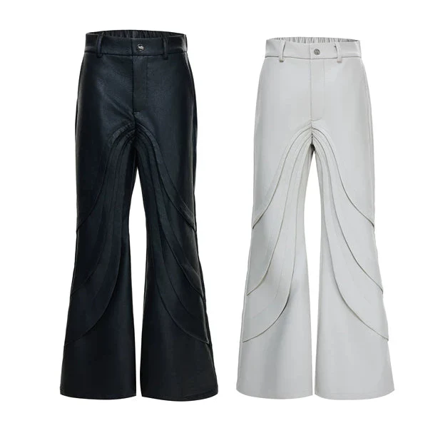 Layered Textured Panels Flared Leather Pants