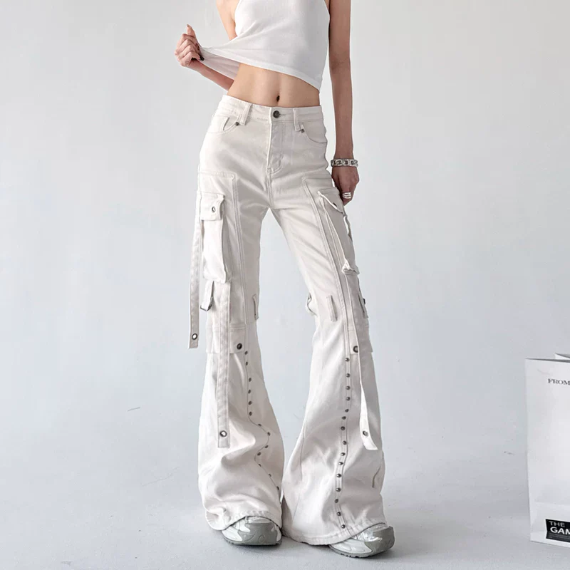 Flared Multi-Pocket Cargo Jeans