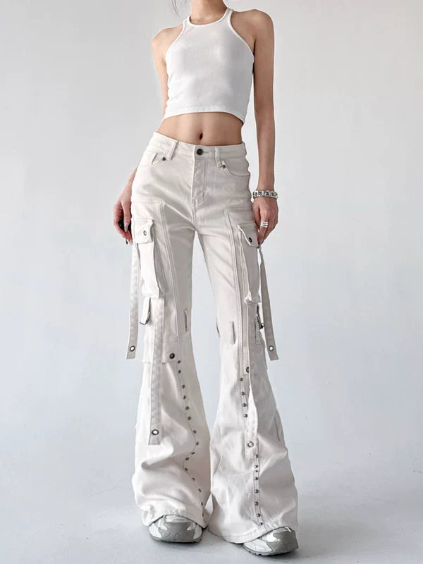 Flared Multi-Pocket Cargo Jeans - Image 5