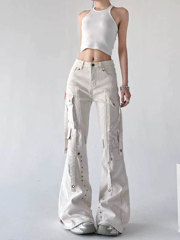 Flared Multi-Pocket Cargo Jeans - Image 7