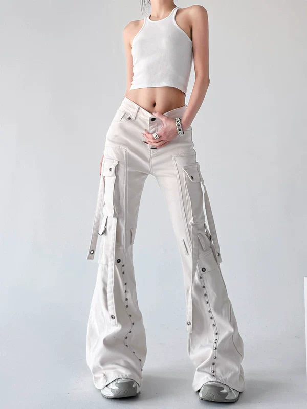 Flared Multi-Pocket Cargo Jeans - Image 8