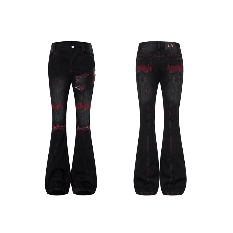 Flared Patchwork Straight Leg Jeans - Image 7