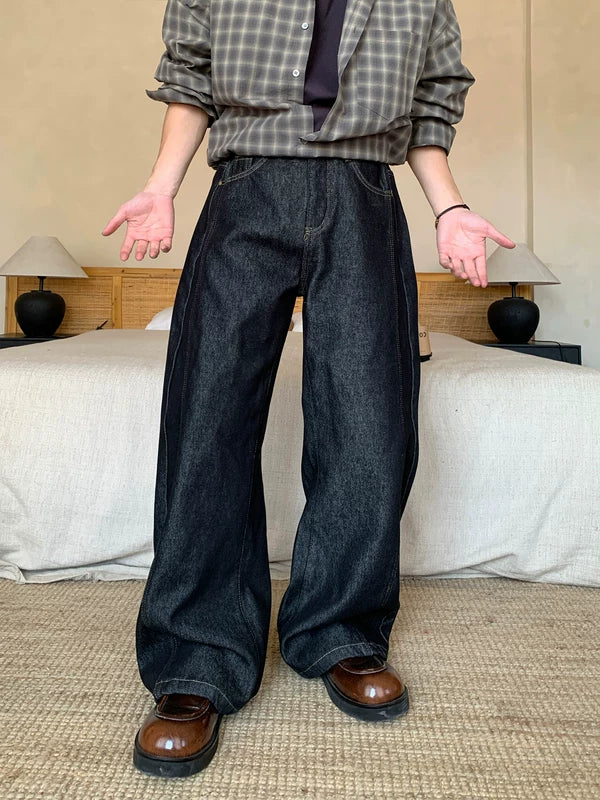 Fleece-Lined Wide-Leg Raw Denim Pants - Image 3