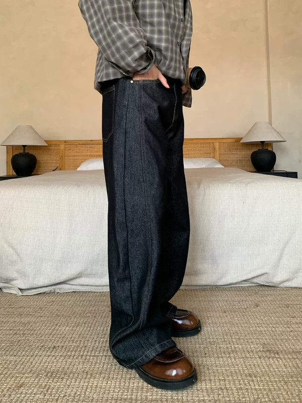 Fleece-Lined Wide-Leg Raw Denim Pants - Image 4