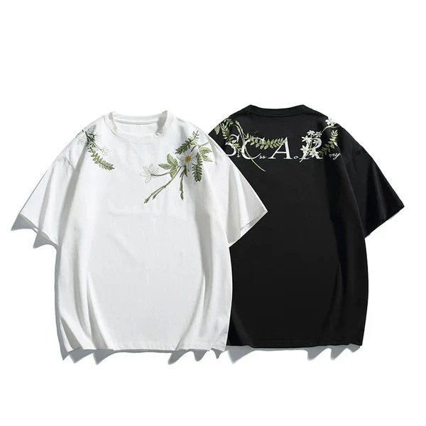 Floral Embroidered Loose Fit Short-Sleeve T-Shirt - Image 3