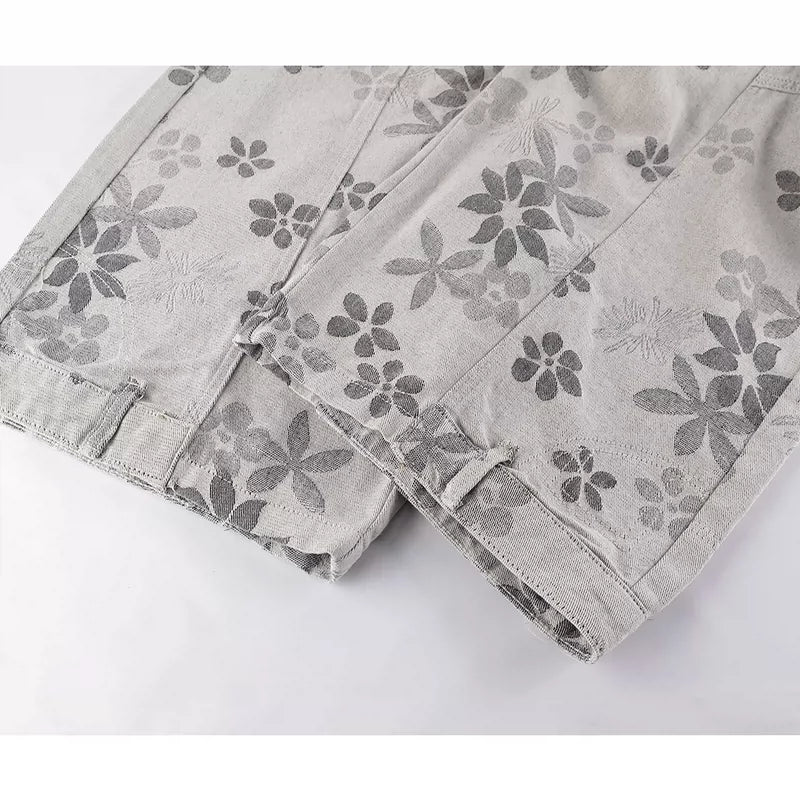 Floral Print Low-Waisted Denim Pants - Image 5
