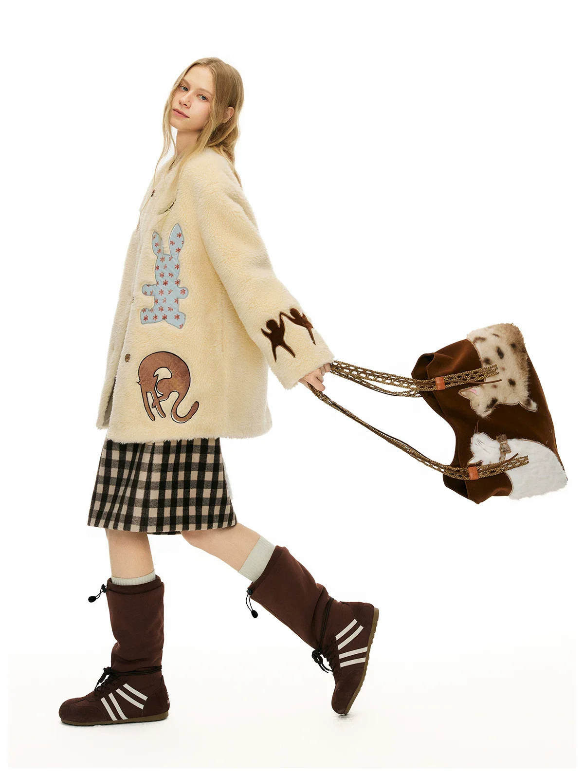 Fluffy Cat Embroidered Faux Fur Tote Bag - Image 3