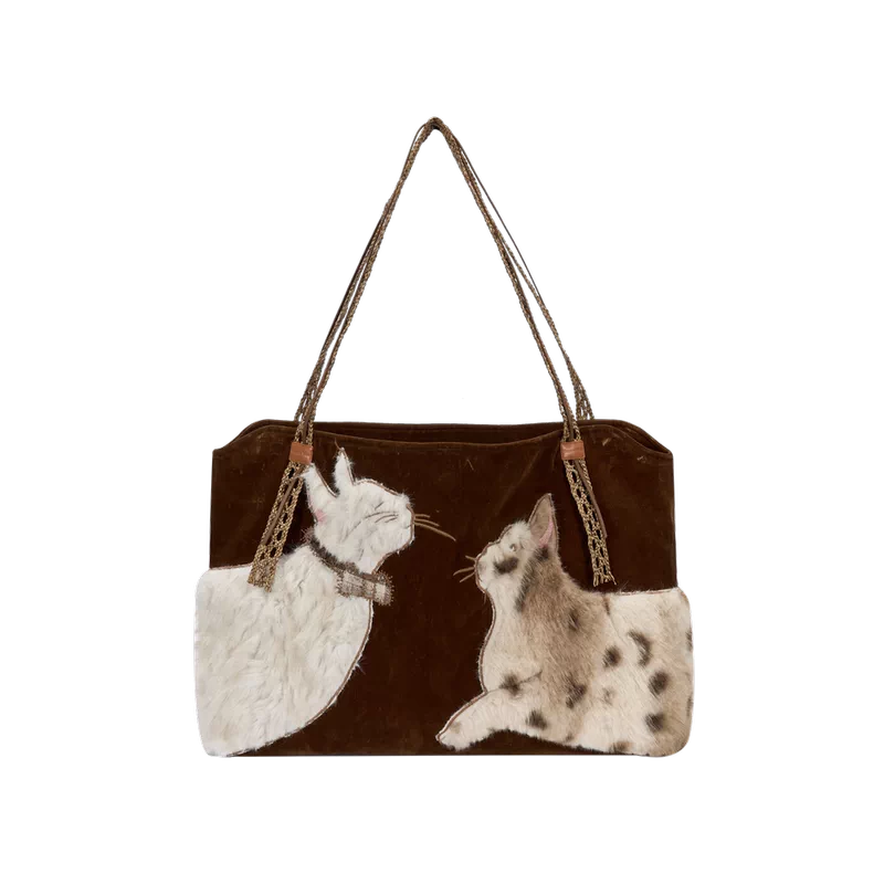 Fluffy Cat Embroidered Faux Fur Tote Bag - Image 7