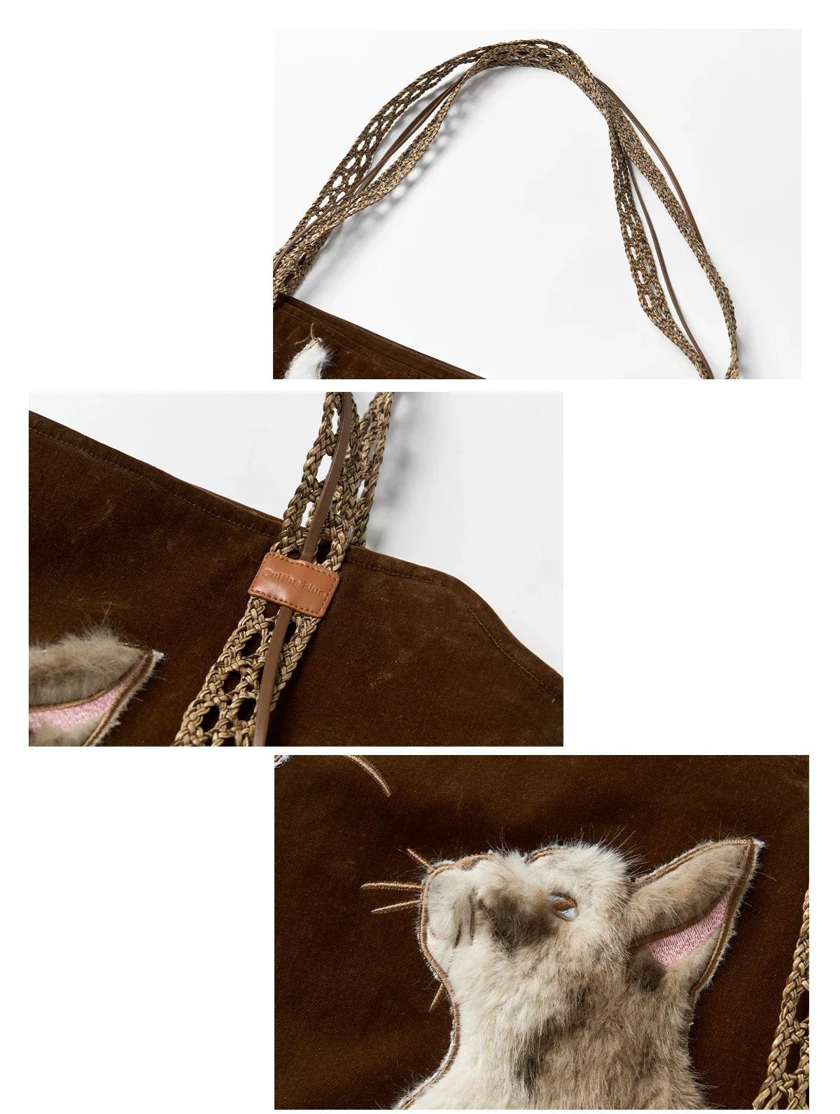 Fluffy Cat Embroidered Faux Fur Tote Bag - Image 8