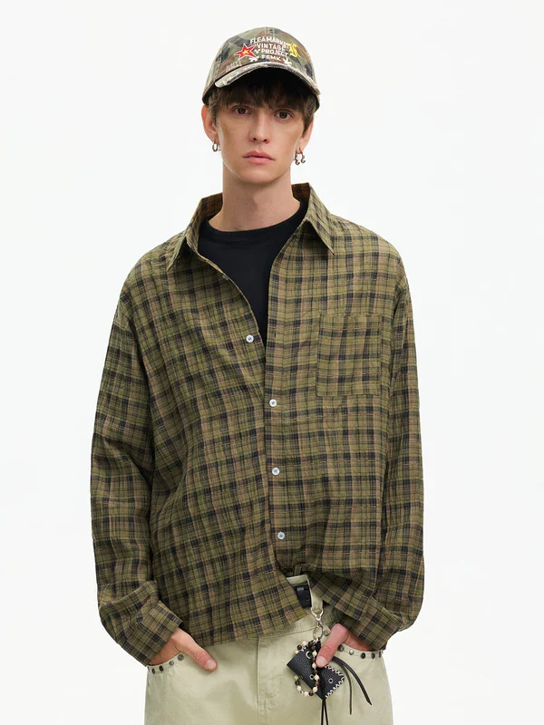 Gauze Plaid Long-Sleeve Casual Shirt - Image 2