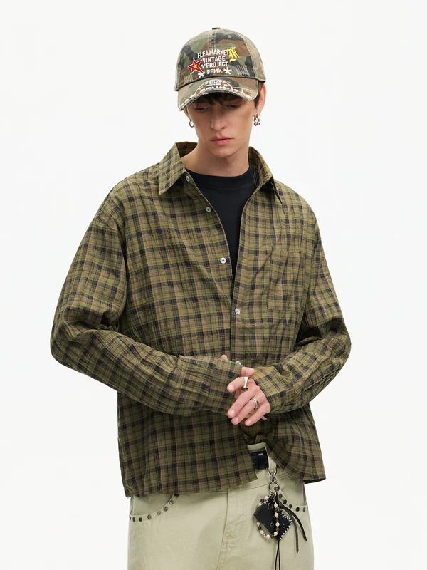 Gauze Plaid Long-Sleeve Casual Shirt - Image 3