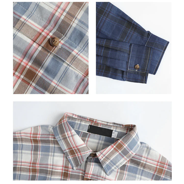 Gradient Color Long-Sleeve Plaid Shirt - Image 9