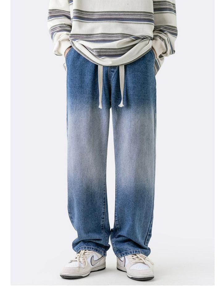 Gradient Elastic Waist Drawstring Jeans - Image 5