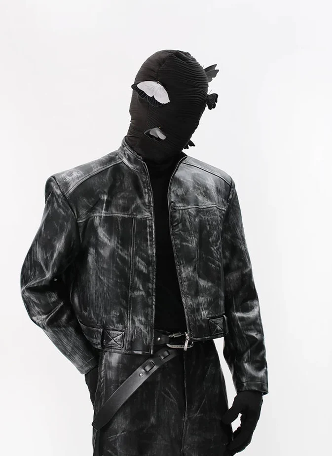 Gradient Faux Leather Punk Jacket - Image 3