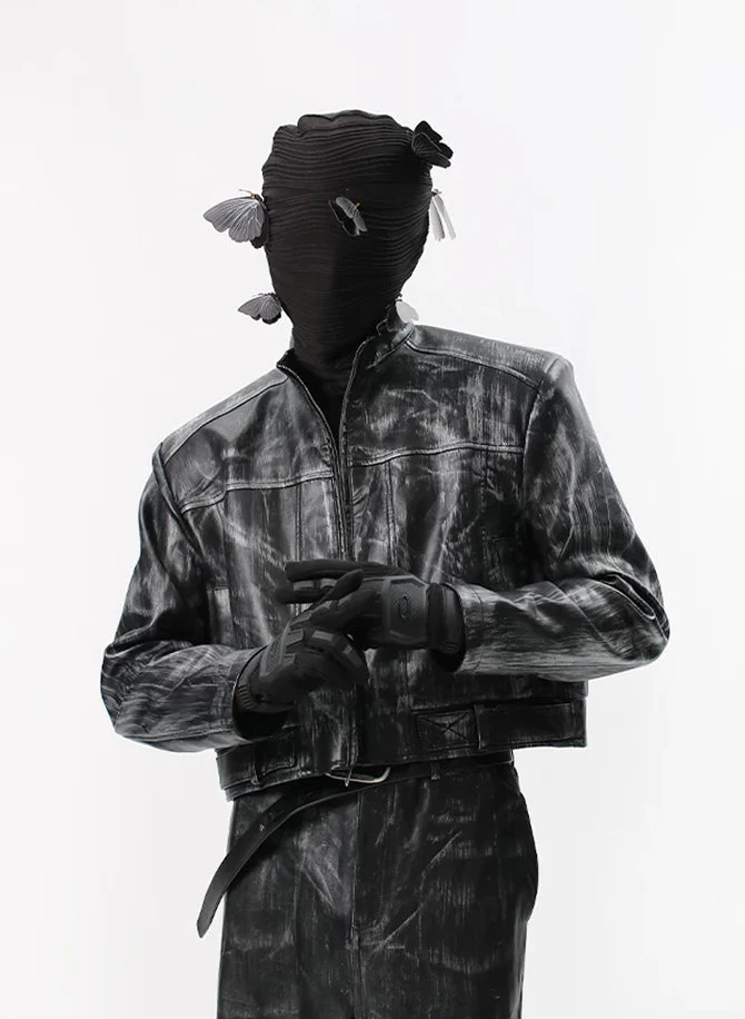 Gradient Faux Leather Punk Jacket - Image 5