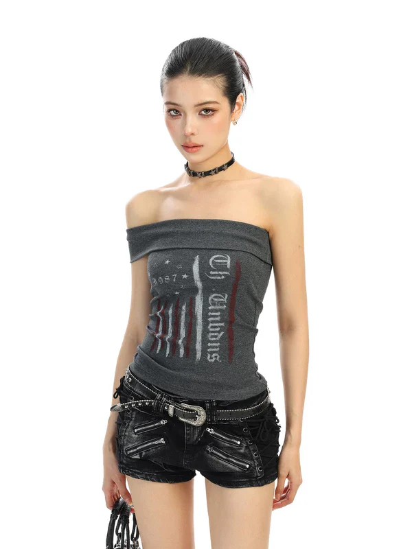 Graffiti Off-Shoulder Bandeau Tank Top - Image 3