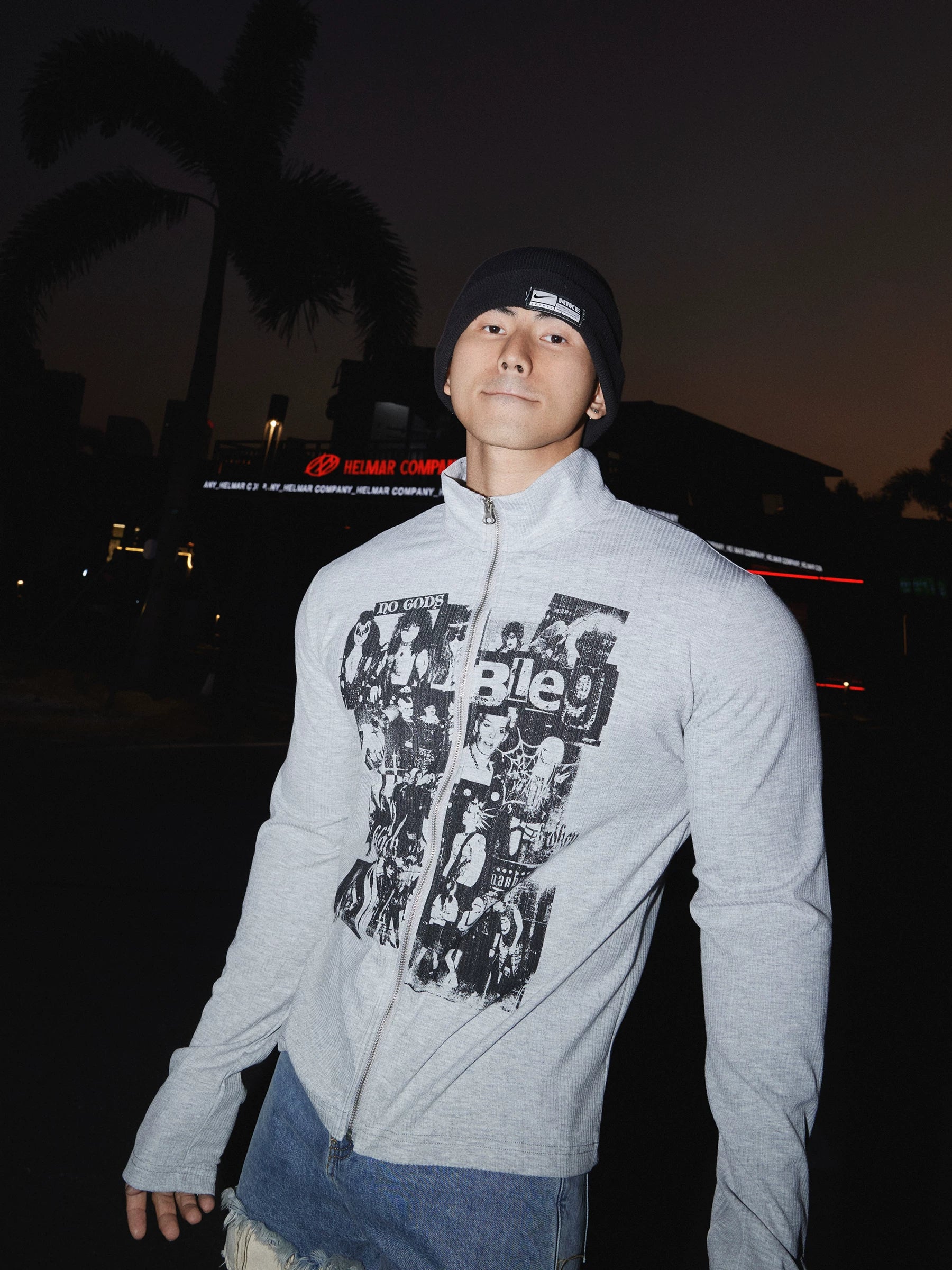 Graffiti Portrait Print Zip-Up Shirt - Image 4