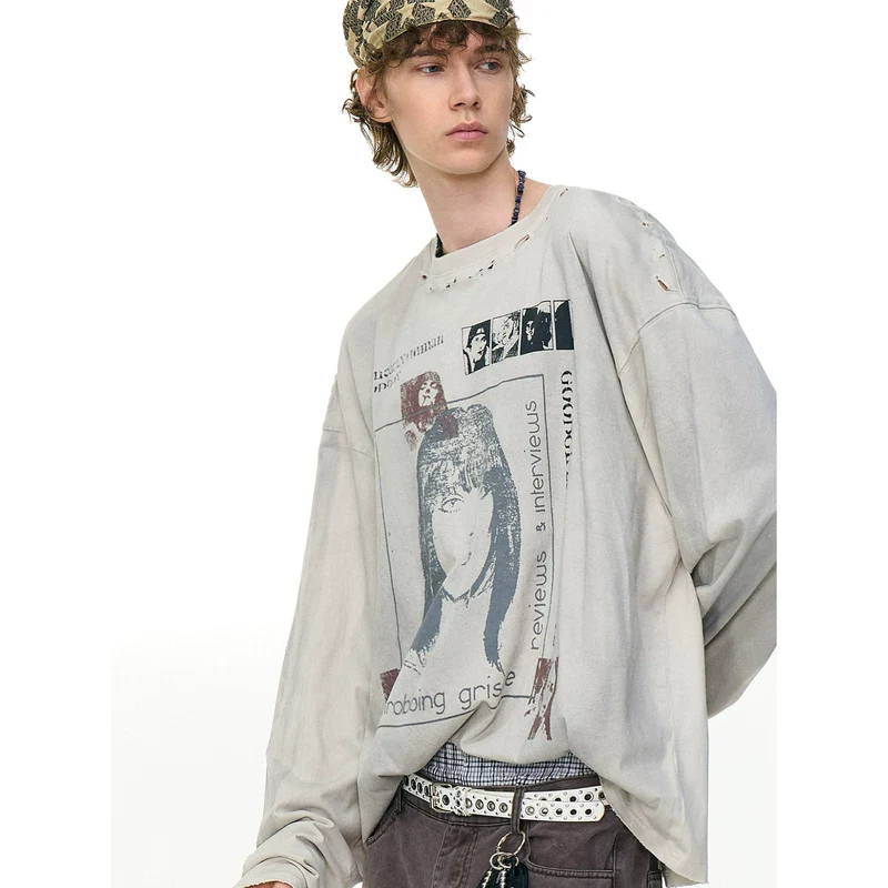 Graphic Distressed Long-Sleeve T-Shirt - Image 4