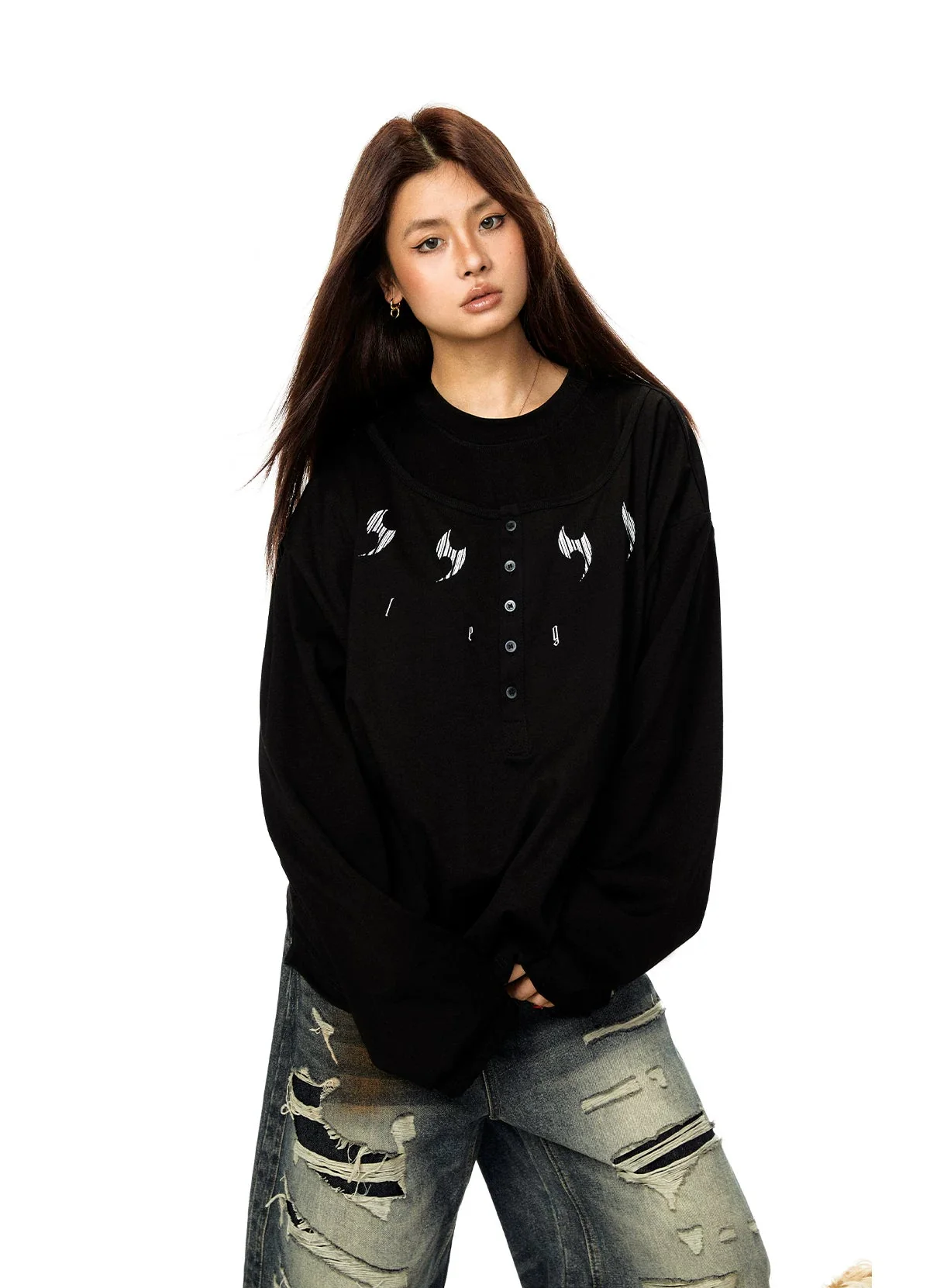 Graphic Henley Long Sleeve Casual T-Shirt - Image 4
