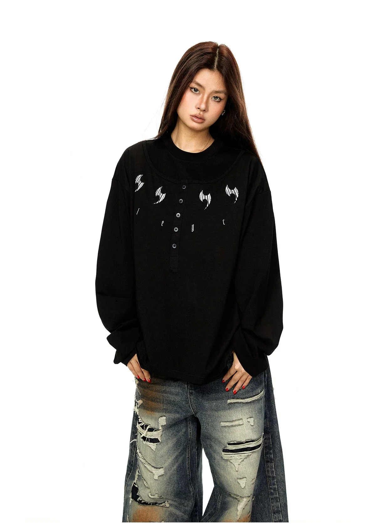 Graphic Henley Long Sleeve Casual T-Shirt - Image 5