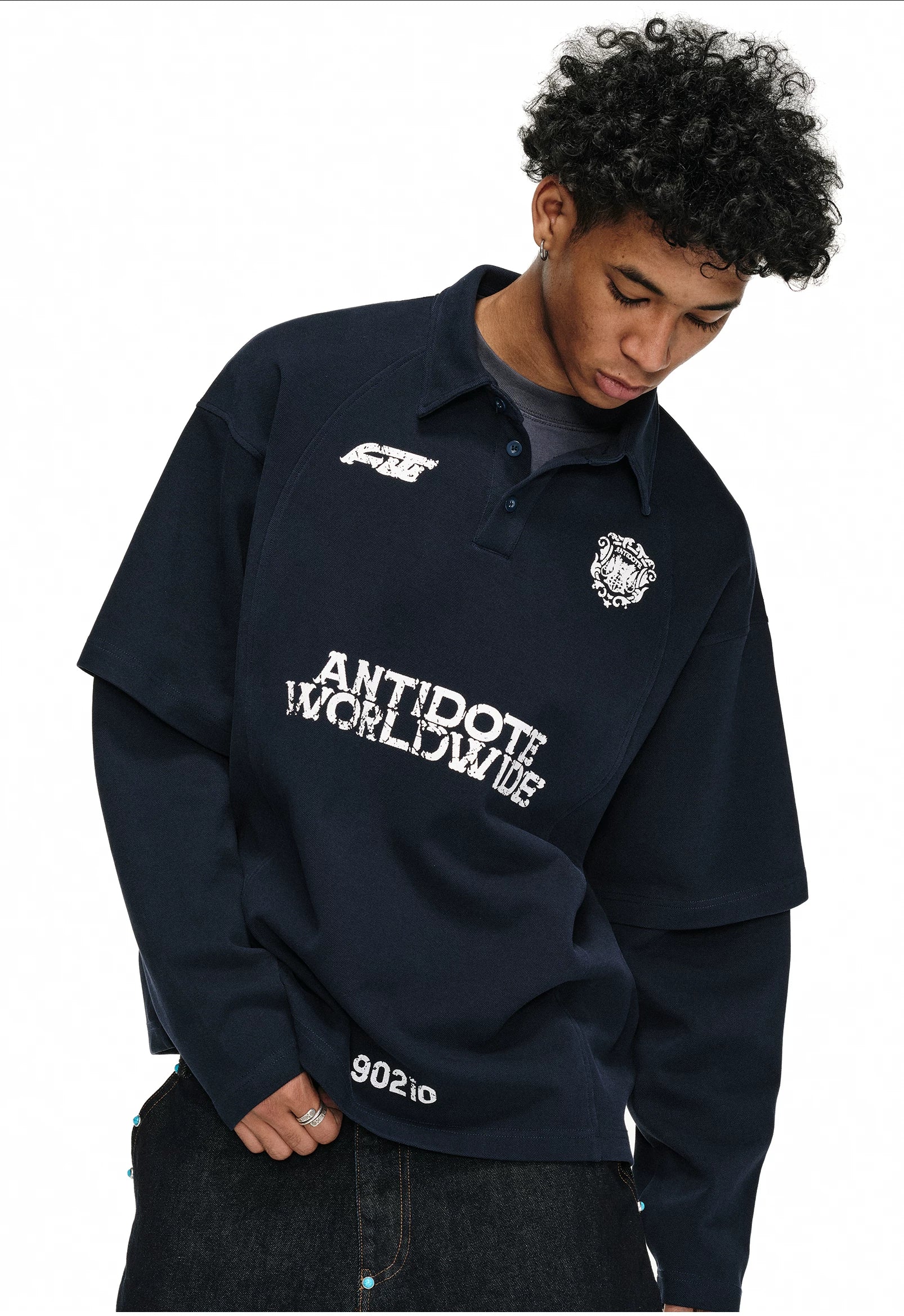 Graphic Long Sleeve Layered Polo Shirt