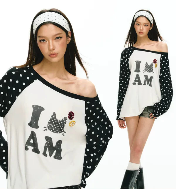 Graphic Polka Dot Raglan Long Sleeve Top - Image 4
