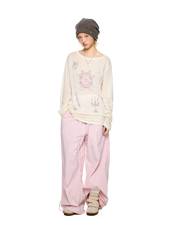 Graphic Print Long Sleeve Oversized T-Shirt - Image 3