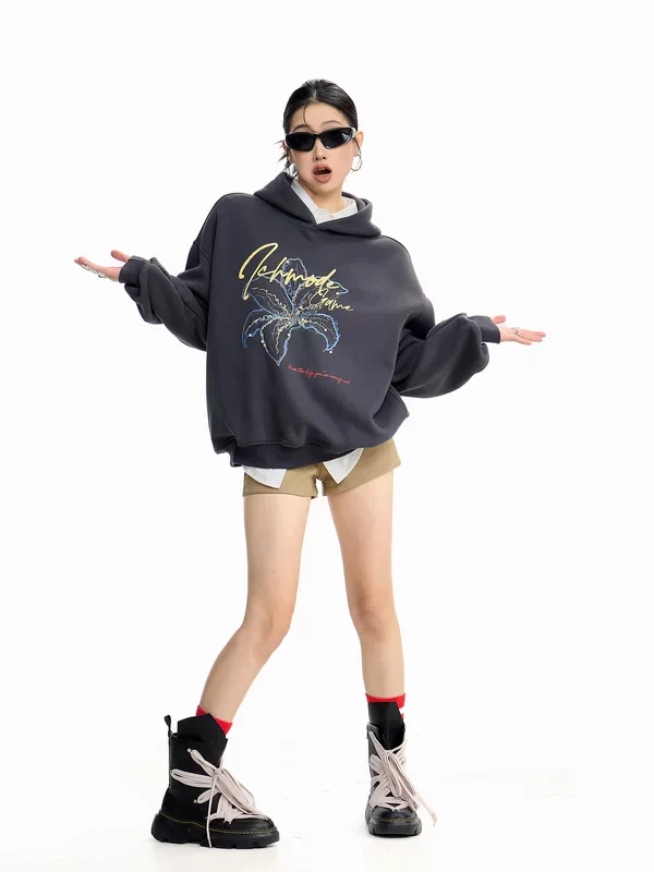 Graphic Print Oversized Hooded Sweatshirt - Image 10