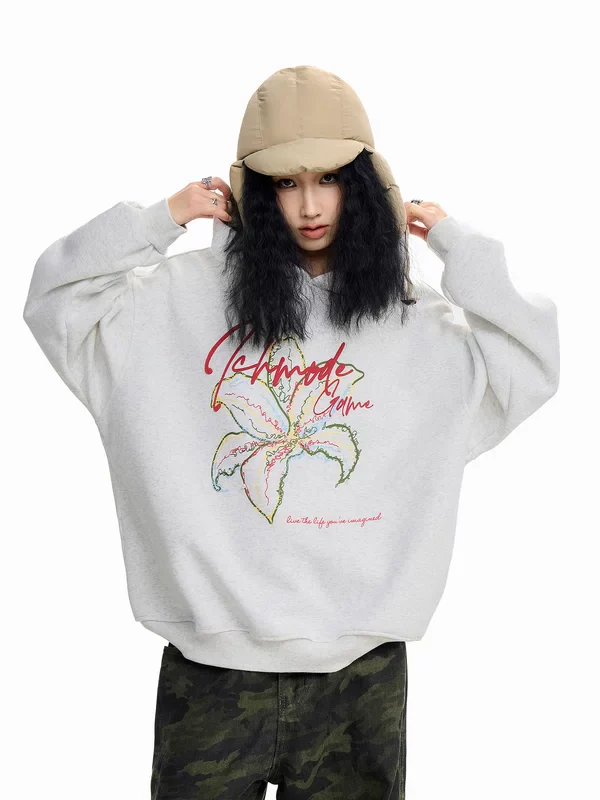 Graphic Print Oversized Hooded Sweatshirt - Image 2