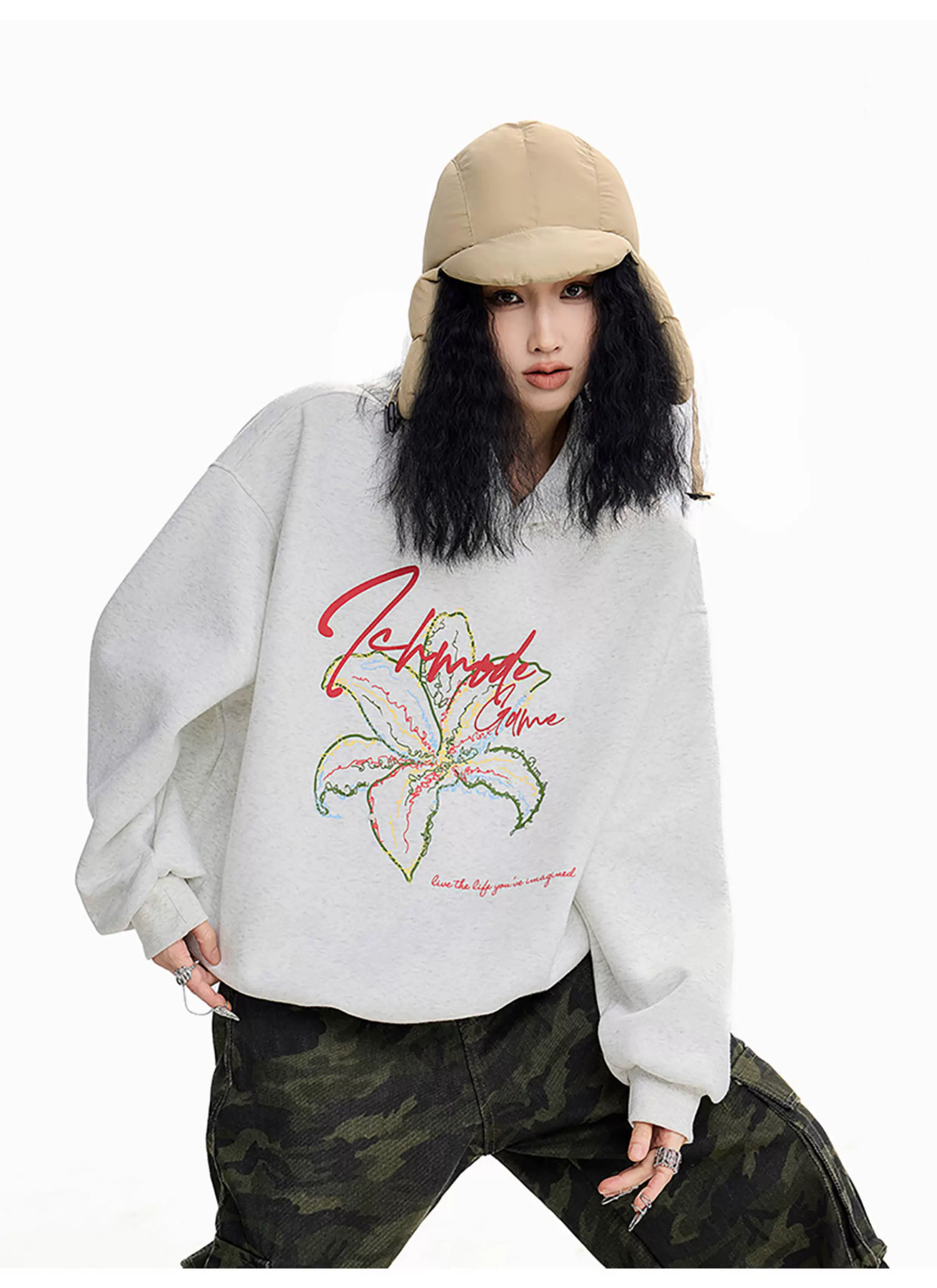 Graphic Print Oversized Hooded Sweatshirt - Image 5