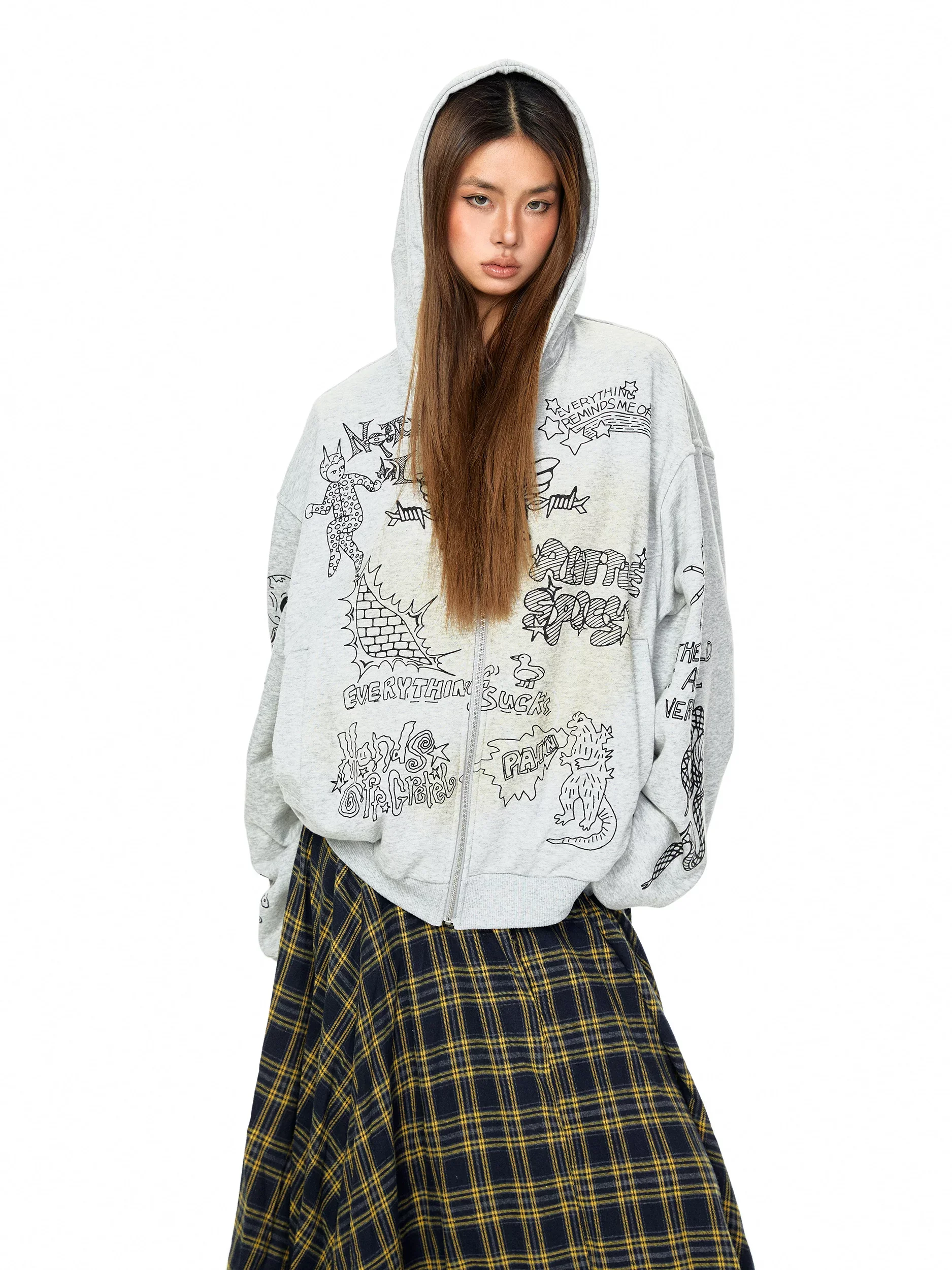 Graphic Print Zip Up Hooded Sweatshirt - Image 3