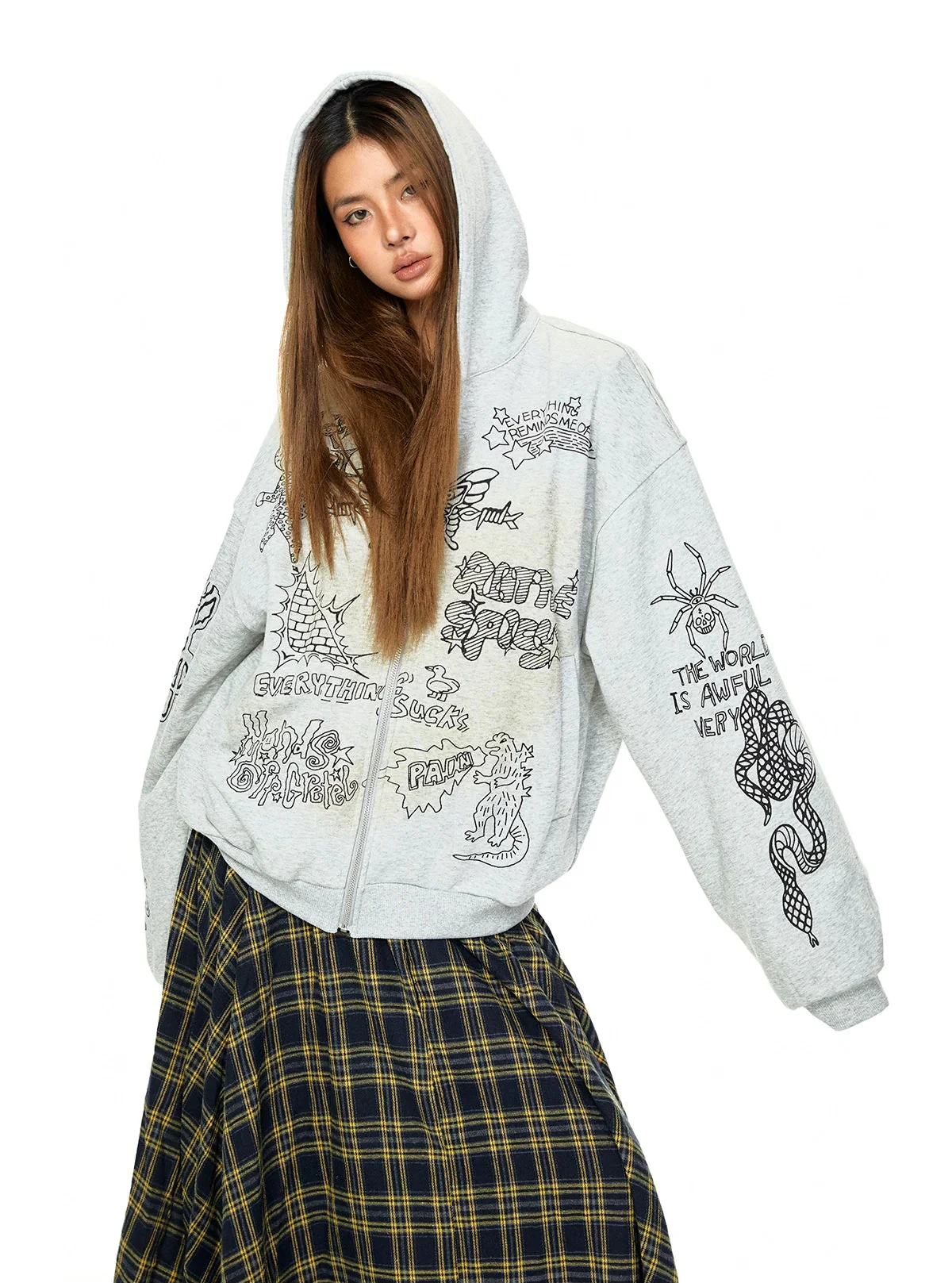 Graphic Print Zip Up Hooded Sweatshirt - Image 4
